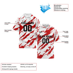 Benutzerdefinierte Weiß Rot Kurzarm-Kapuzenpullover für Männer Frauen Hemden mit Kapuzen gedruckt Name Logo