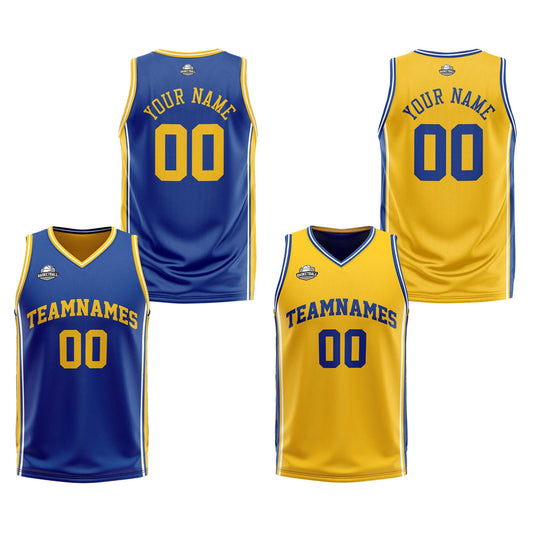 Benutzerdefinierte Royal Gelb Weiß Reversible Basketball Jersey Personalisierte Print Name Nummer Logo