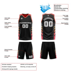 Benutzerdefinierte Schwarz Rot Gold Reversible Basketball Jersey Personalisierte Print Name Nummer Logo