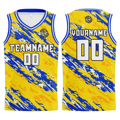Benutzerdefinierter Gelb Blau Basketball Jersey Uniform Anzug gedruckt Ihr Logo Name Nummer