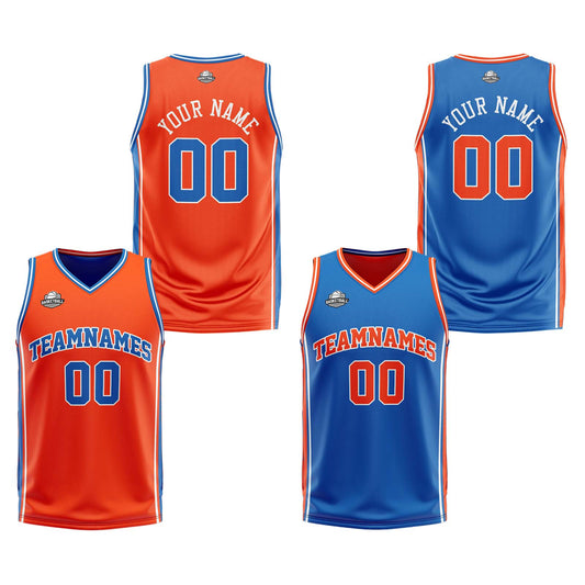 Benutzerdefinierte Orange Blau Weiß Reversible Basketball Jersey Personalisierte Print Name Nummer Logo