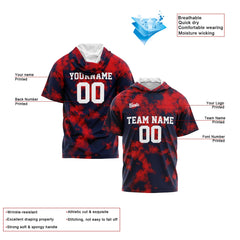 Benutzerdefinierte Marine Rot Kurzarm-Kapuzenpullover für Männer Frauen Hemden mit Kapuzen gedruckt Name Logo