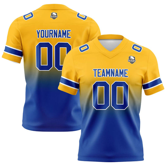 Benutzerdefinierte Gelb & Blau Gradient Fußball Trikots Personalisierter Name Nummer Logo