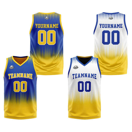 Benutzerdefinierte Royal Gelb Reversible Basketball Jersey Personalisierte Print Name Nummer Logo