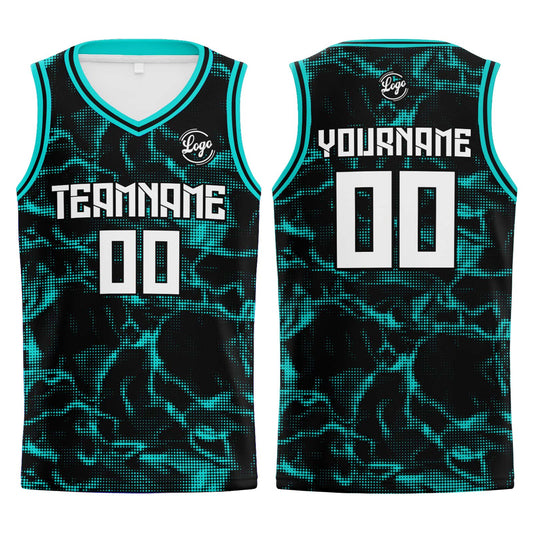 Benutzerdefinierter Schwarz Teal Basketball Jersey Uniform Anzug gedruckt Ihr Logo Name Nummer