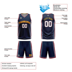 Benutzerdefinierte Marine Weiß Gelb Reversible Basketball Jersey Personalisierte Print Name Nummer Logo