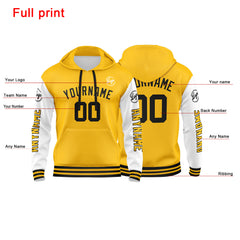 Benutzerdefinierter Gelb Weiß Hoodie für Mann, Frau, Mädchen, Junge. Drucken Sie Ihr Logo, Ihren Namen und Ihre Nummer