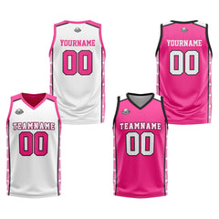 Benutzerdefinierte Weiß Rosa Reversible Basketball Jersey Personalisierte Print Name Nummer Logo