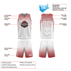 Benutzerdefinierte Weiß Rot Reversible Basketball Jersey Personalisierte Print Name Nummer Logo
