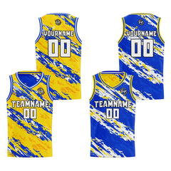 Benutzerdefinierte Gelb Blau Reversible Basketball Jersey Personalisierte Print Name Nummer Logo