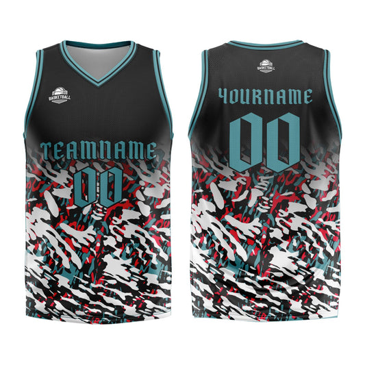 Benutzerdefinierter Schwarz Rot Grün Basketball Jersey Uniform Anzug gedruckt Ihr Logo Name Nummer