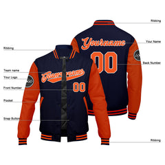 Benutzerdefinierte Verlauf Varsity-Jacke. Letterman-Jacke Marine Orange