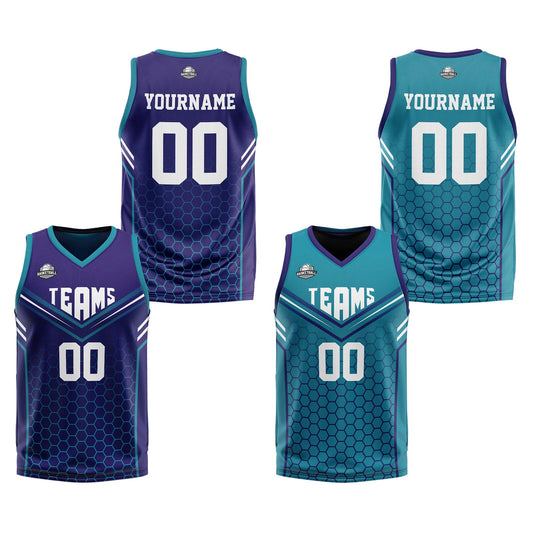 Benutzerdefinierte Lila Teal Reversible Basketball Jersey Personalisierte Print Name Nummer Logo