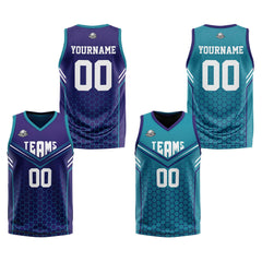 Benutzerdefinierte Lila Teal Reversible Basketball Jersey Personalisierte Print Name Nummer Logo
