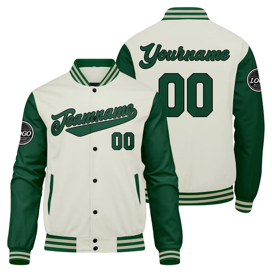 Benutzerdefinierte Verlauf Varsity-Jacke. Letterman-Jacke Grün Grüne Creme