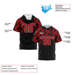 Benutzerdefinierte Rot Schwarz Kurzarm-Kapuzenpullover für Männer Frauen Hemden mit Kapuzen gedruckt Name Logo