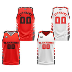 Benutzerdefinierte Orange Rot Weiß Schwarz Reversible Basketball Jersey Personalisierte Print Name Nummer Logo