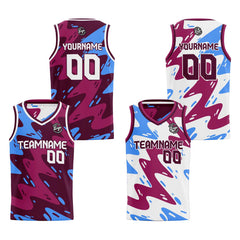 Benutzerdefinierte Burgund Licht Reversible Basketball Jersey Personalisierte Print Name Nummer Logo