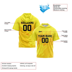 Benutzerdefinierte Gelb Kurzarm-Kapuzenpullover für Männer Frauen Hemden mit Kapuzen gedruckt Name Logo