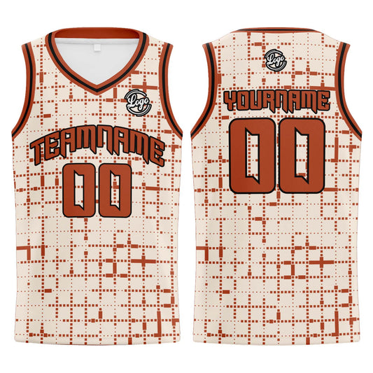 Benutzerdefinierter Creme Rötlich Braun Basketball Jersey Uniform Anzug gedruckt Ihr Logo Name Nummer