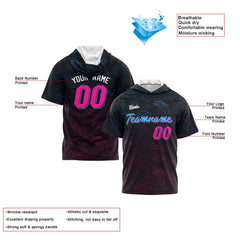 Benutzerdefinierte Schwarz Rosa Hellblau Kurzarm-Kapuzenpullover für Männer Frauen Hemden mit Kapuzen gedruckt Name Logo