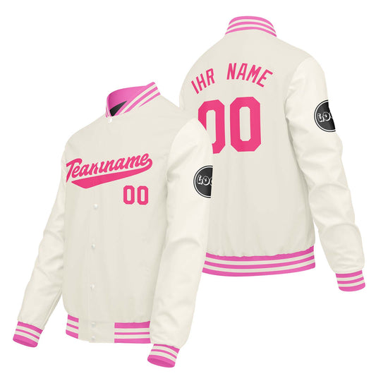 Maßgeschneiderte Creme Weiß Letterman Varsity Jacket Individuelle Stickerei Druck nach Ihrem Wunsch
