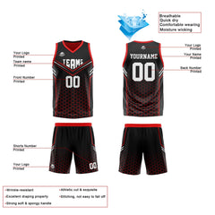 Benutzerdefinierte Schwarz Rot Reversible Basketball Jersey Personalisierte Print Name Nummer Logo