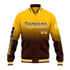 Benutzerdefinierte Verlauf Varsity-Jacke. Letterman-Jacke Gelb braun