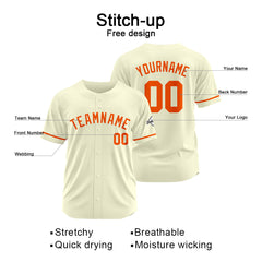 Benutzerdefinierte Authentisch Baseball-Trikot Creme-Orange