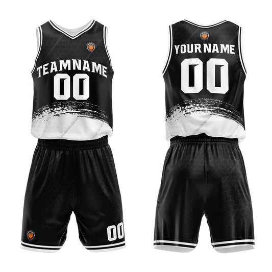 Benutzerdefinierter Schwarz Weiß Basketball Jersey Uniform Anzug gedruckt Ihr Logo Name Nummer