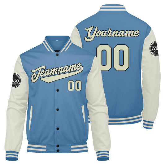 Benutzerdefinierte Verlauf Varsity-Jacke. Letterman-Jacke Hellblaue Creme