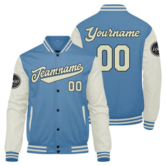 Benutzerdefinierte Verlauf Varsity-Jacke. Letterman-Jacke Hellblaue Creme