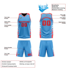 Benutzerdefinierte Hellblau Marineblau Rot Reversible Basketball Jersey Personalisierte Print Name Nummer Logo