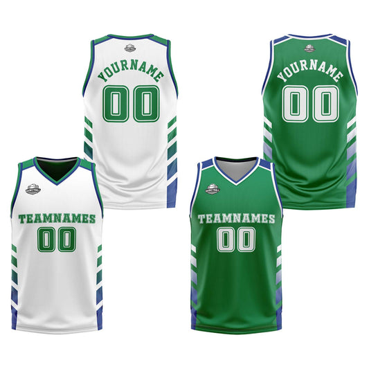 Benutzerdefinierte Weiß Grün Reversible Basketball Jersey Personalisierte Print Name Nummer Logo