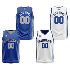 Benutzerdefinierte Blau Weiß Grau Reversible Basketball Jersey Personalisierte Print Name Nummer Logo