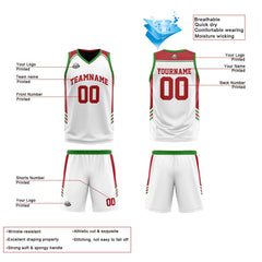 Benutzerdefinierte Rot Grün Reversible Basketball Jersey Personalisierte Print Name Nummer Logo