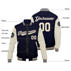 Benutzerdefinierte Verlauf Varsity-Jacke. Letterman-Jacke Marine Creme