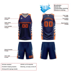 Benutzerdefinierte Marine Weiß Orange Reversible Basketball Jersey Personalisierte Print Name Nummer Logo