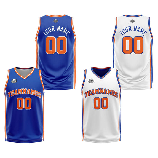 Benutzerdefinierte Royal Weiß Orange Reversible Basketball Jersey Personalisierte Print Name Nummer Logo