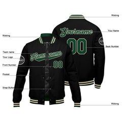 Benutzerdefinierte Verlauf Varsity-Jacke. Letterman-Jacke Dunkelgrün Schwarz Creme