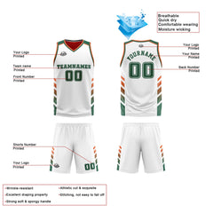 Benutzerdefinierte Weiß Orange Grün Reversible Basketball Jersey Personalisierte Print Name Nummer Logo