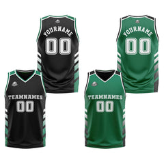 Benutzerdefinierte Schwarz Grün Weiß Reversible Basketball Jersey Personalisierte Print Name Nummer Logo