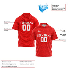 Benutzerdefinierte Rot Kurzarm-Kapuzenpullover für Männer Frauen Hemden mit Kapuzen gedruckt Name Logo