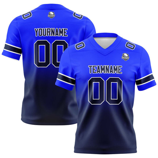 Benutzerdefinierte Königsblau & Marineblau Gradient Fußball Trikots Personalisierter Name Nummer Logo