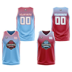 Benutzerdefinierte Blau Rot Weiß Reversible Basketball Jersey Personalisierte Print Name Nummer Logo