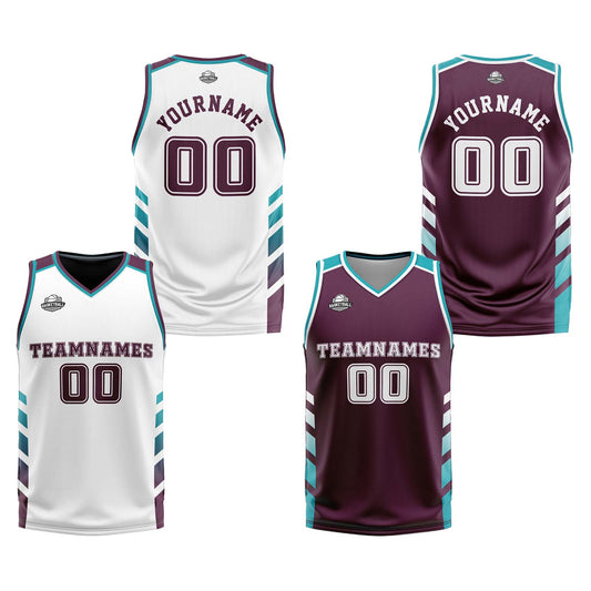 Benutzerdefinierte Weiß Granat Türkis Reversible Basketball Jersey Personalisierte Print Name Nummer Logo