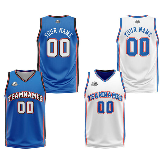 Benutzerdefinierte Blau Weiß Orange Reversible Basketball Jersey Personalisierte Print Name Nummer Logo