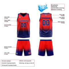 Benutzerdefinierte Rot Dunkelblau Reversible Basketball Jersey Personalisierte Print Name Nummer Logo