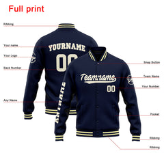Benutzerdefinierte Varsity-Jacke. Letterman-Jacke für Männer, Frauen und Jugendliche Marine Creme