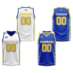 Benutzerdefinierte Gelb Blau Reversible Basketball Jersey Personalisierte Print Name Nummer Logo
